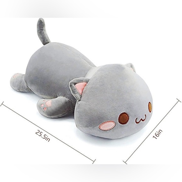 Soft Gray Kitty Cat stuffed plushie with embroidered toe beans - Picture 2 of 7